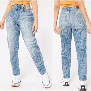 Hollister Women's Juniors Size 7 Curvy High Rise Stretch Mom Jeans Swirl Cropped